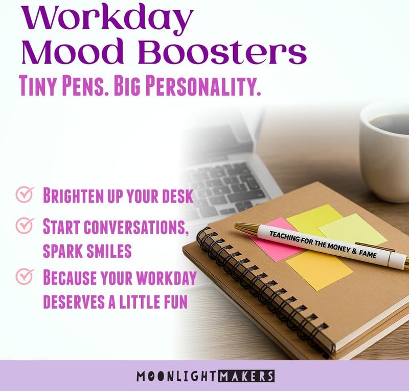 Moonlight Makers Funny Pens — Cute Pens with Sayings for Anxiety, Black Ink Ballpoint, Snarky Office Desk Accessories, Women, Coworkers, Friends, Gift Ideas, Set of 5, My Anxiety Has Anxiety - Image 5